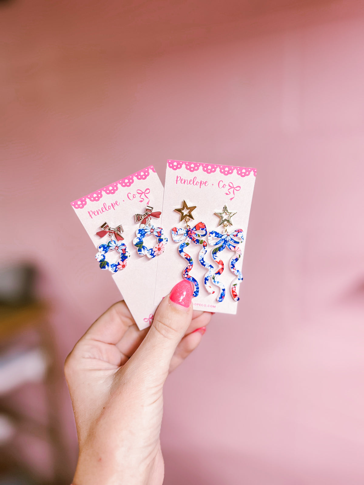 Red, white, + Blue Floral earrings