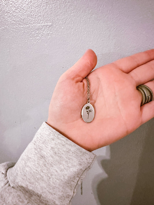 silver birth flower necklace